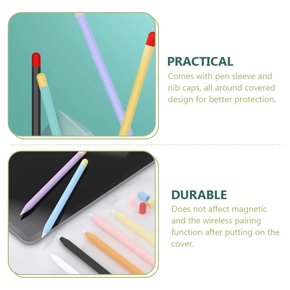 

2 шт. силиконовые защитные чехлы для ручек, из прочного материала, устойчивые к царапинам, 2 защитных чехла для карандашей с колпачками для наконечников стилусов