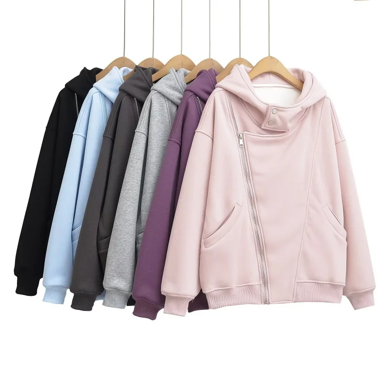 Casual Cool Street Sle Hoodie Jaet Loose Fit Rits Ontwerp Herfst Winter Bovenkleding voor Dames Lange Sve Normale Lengte
