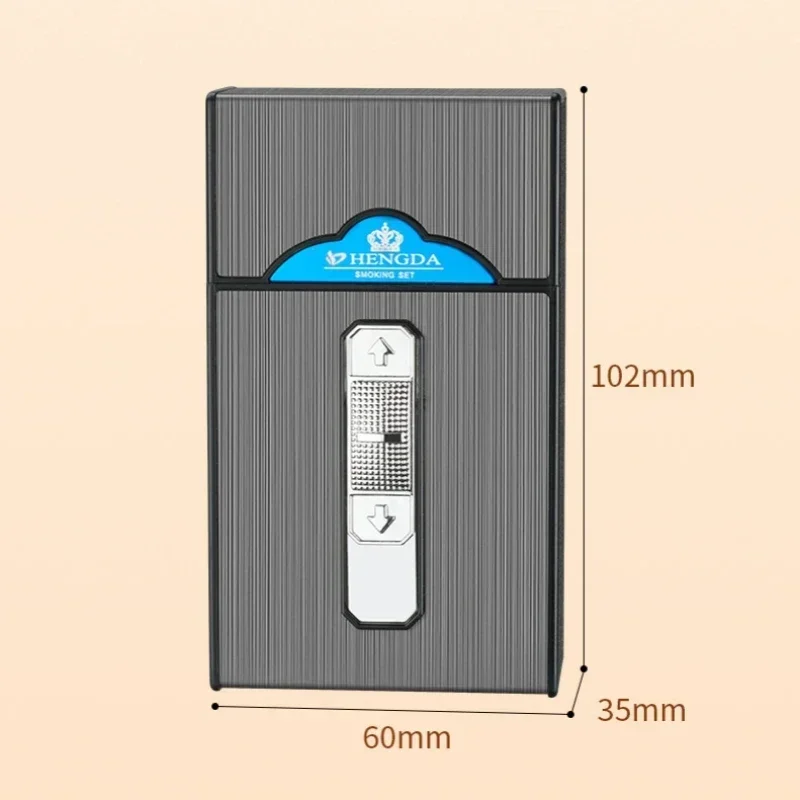 hengda cigarette case Double Arc Pulse USB Charging Lighter Waterproof Can Hold 20 Cigarettes Cigarette Storage Box Ignition Men's Gift Westin Silver 120's Size Metal