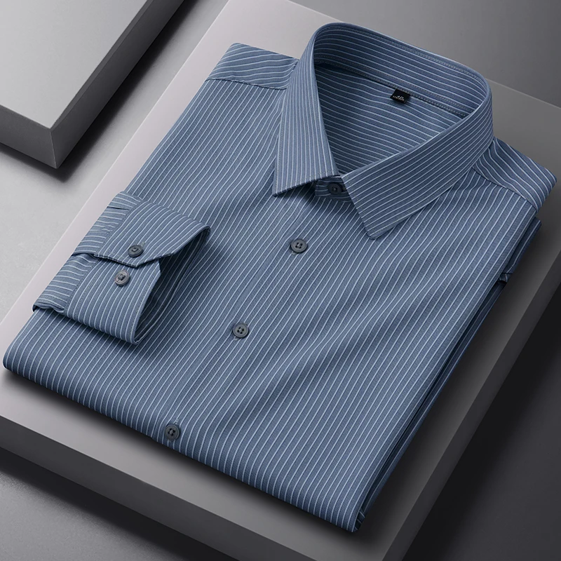 4XL Easy Care Solid Color Classic Plaid Striped Shirts Man Long Sleeve Casual Man Shirt Long sleeve Slim Fit