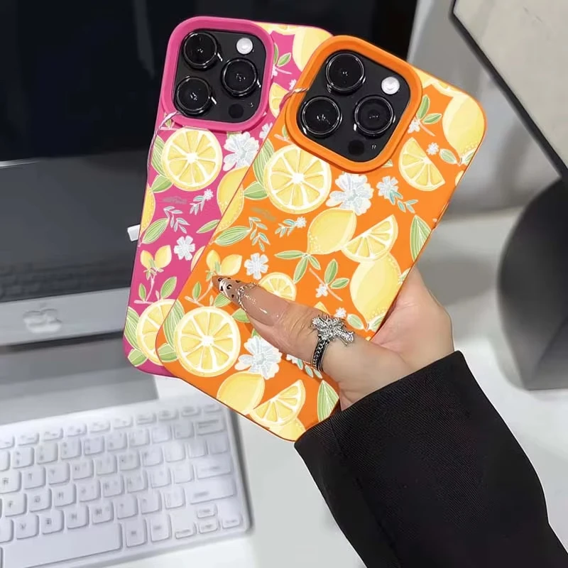 حافظة لهاتف آيفون 16 15 14 13 12 11 برو ماكس شريحة ليمون صفراء نمط Lichee غطاء pHONE لهاتف آيفون XS Max X XR 16 Plus Funda