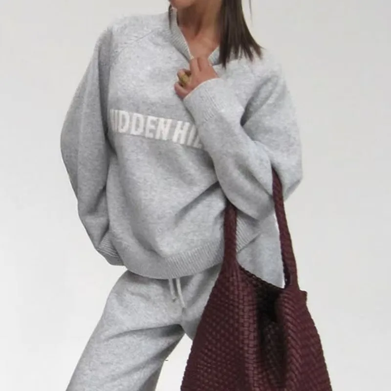 

Свитер Y2K с серыми буквами, весна-осень, женский, модный, уличный, ретро, повседневный, трендовый пуловер, свободный свитшот унисекс