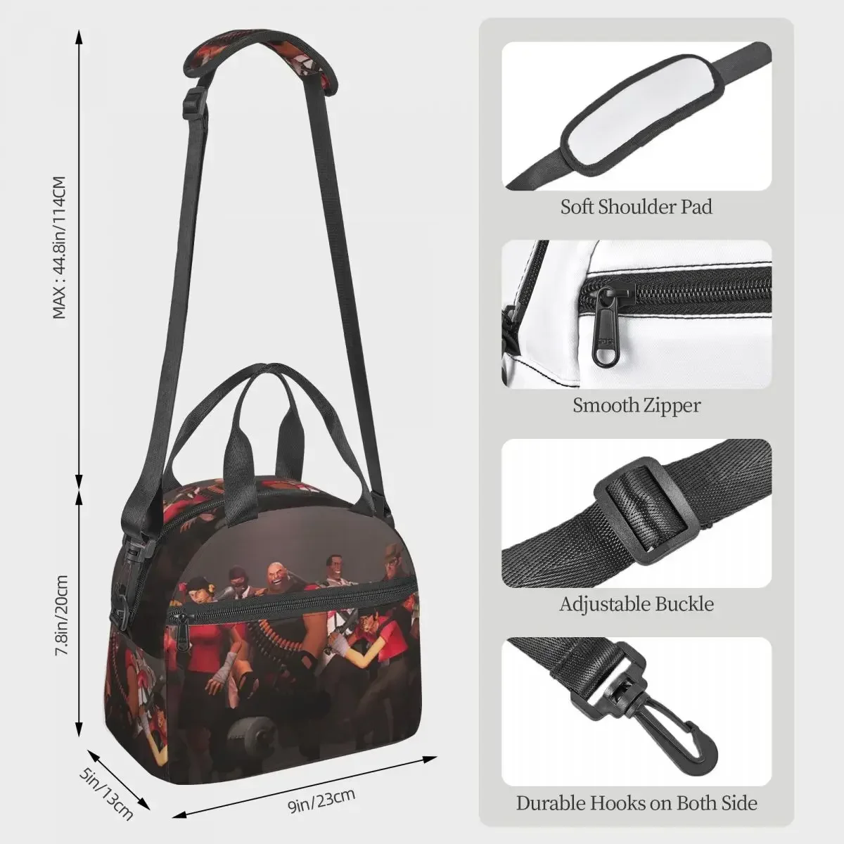 Team Fortress 2 Red Coloured Team Insulated Lunch Bag for Kids School Cooler Thermal Box Tote Portable Lunch Boxes