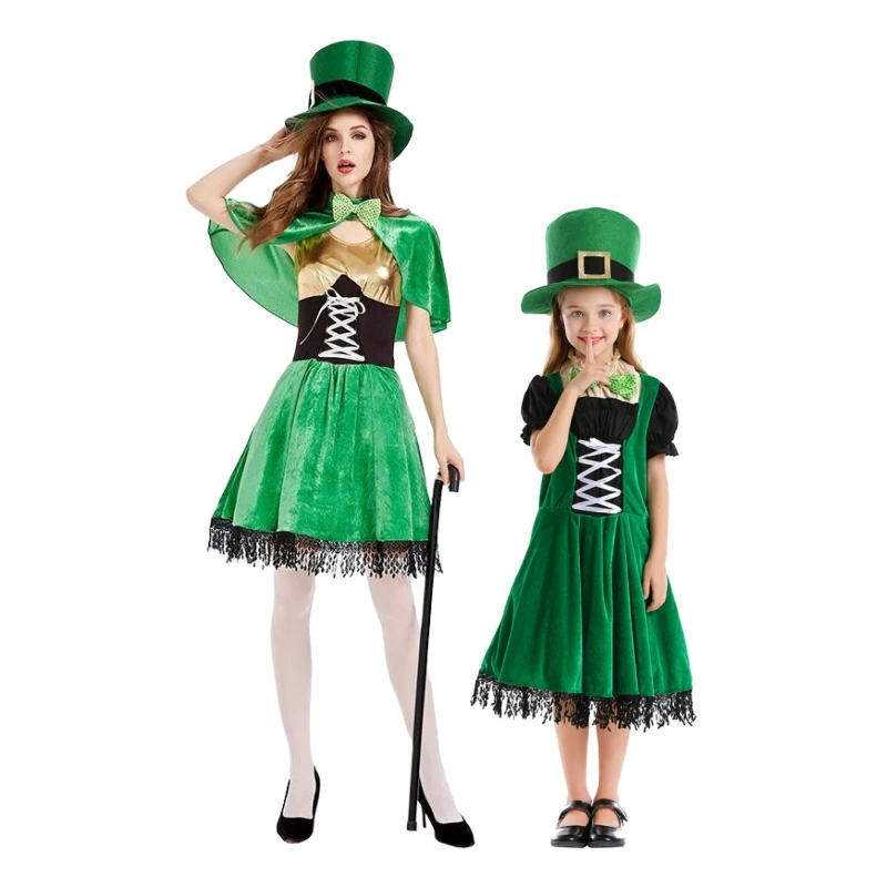 St. Patrick\'s Day Costumes Irish Leprechaun Dwarf Women Performance Dress Saint Patrick Day Home Party Cosplay Clothes for Girls