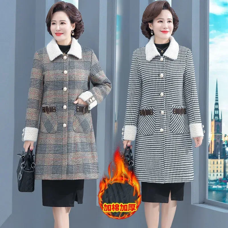 

2022 New Thicken Autumn Winter Woolen Coat High-End Medium Long Fashion Middle-Aged Elderly Women's Jacket Outerwear Windbreake