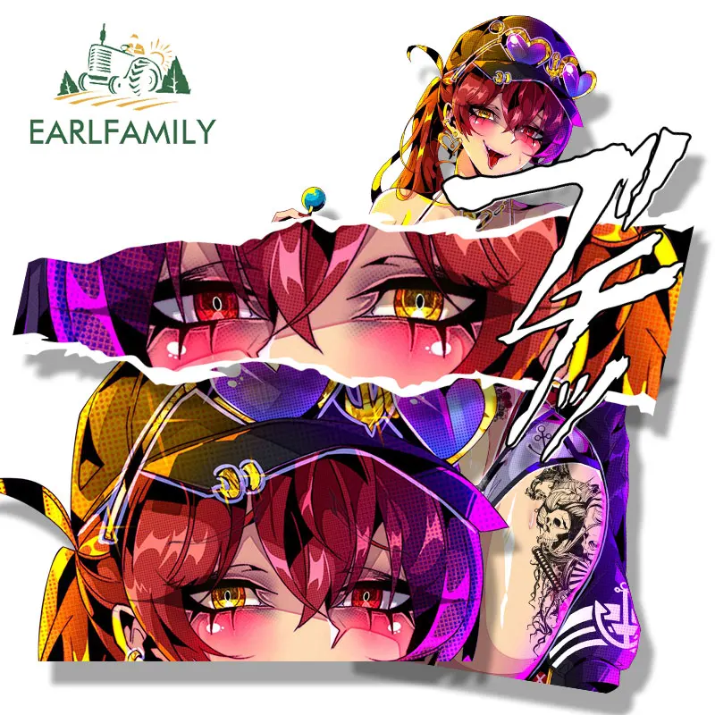 EARLFAMILY Gyaru Houshou Marine Vtuber Car Sticker Hololive Sketch Waifu Fanart Decal Cartoon Girl Peek Stickers Car Accessories