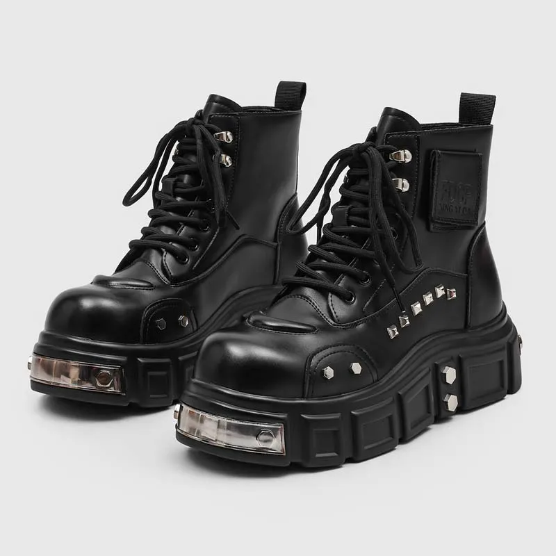 Men Height-increasing Chelsea Boots Black Color Metal Protective Toe Cap British Style Thick-soled Durable High-top Work Boots