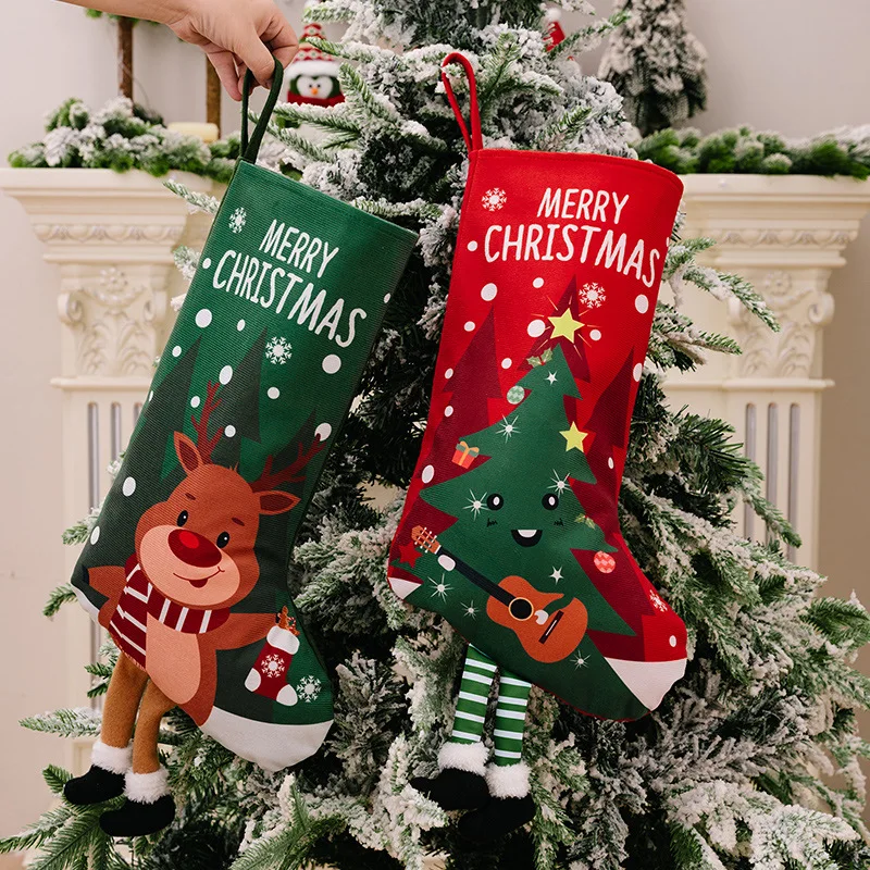 Christmas Stocking Large Stockings Santa Snowman Candy Gift Socks Tree Ornament Decorations for Family Holiday Xmas Party Decor