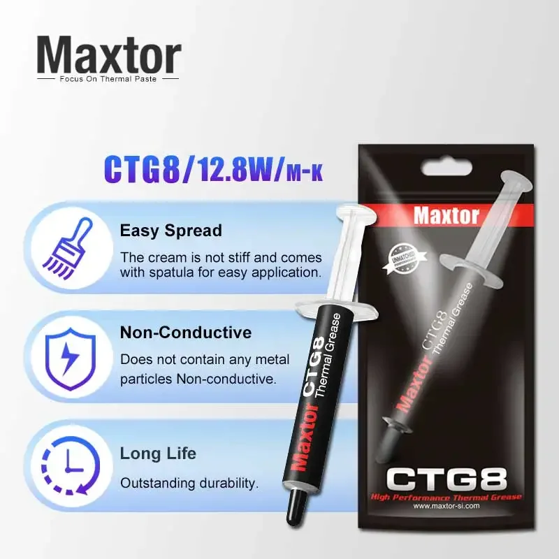 12.8W/mk Maxtor CTG8 20g Thermal Paste Heat Conduction Compound Silicone Grease For Computer PC Laptop CPU GPU Video Card Chips