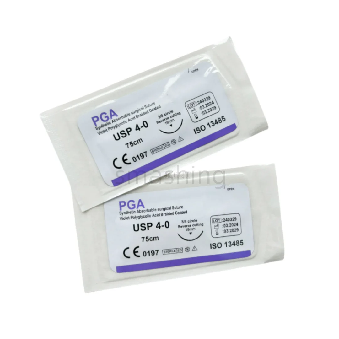 10 ~ 200 peças sutura cirúrgica oral dentária violeta pga 4-0 75cm 3/8 corte reverso sutura de alta qualidade para procedimentos dentários