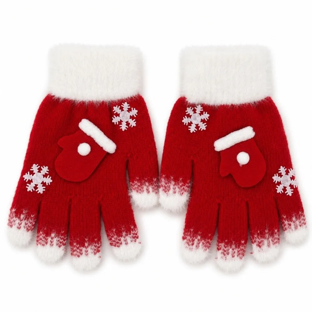 Red Green Christmas Gloves Cuff Knitted Woolen Winter Knit Mittens Double Colored Thick Lining Full Finger Gloves Gift Giving