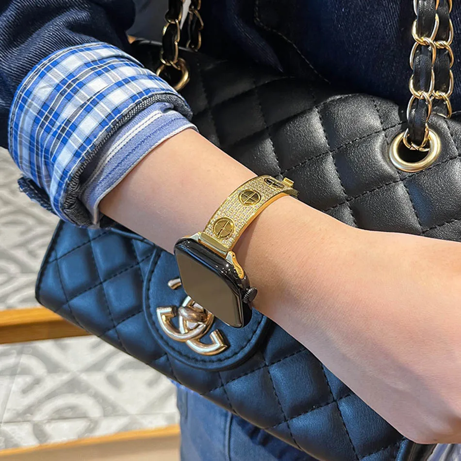 Luxury Diamond Bracelet Band for Apple Watch Ultra 2 1 Series 10 9 8 7 6 5 4 3 SE Women's Jewelry Strap 38mm 40mm 41mm 42mm 44mm