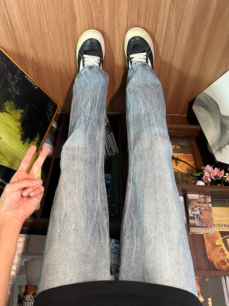 

Cleanfit American Straight Leg Men's Jeans Flash Bamboo Pattern Denim Pants High Street Vibe Micro Flared Knife Pants