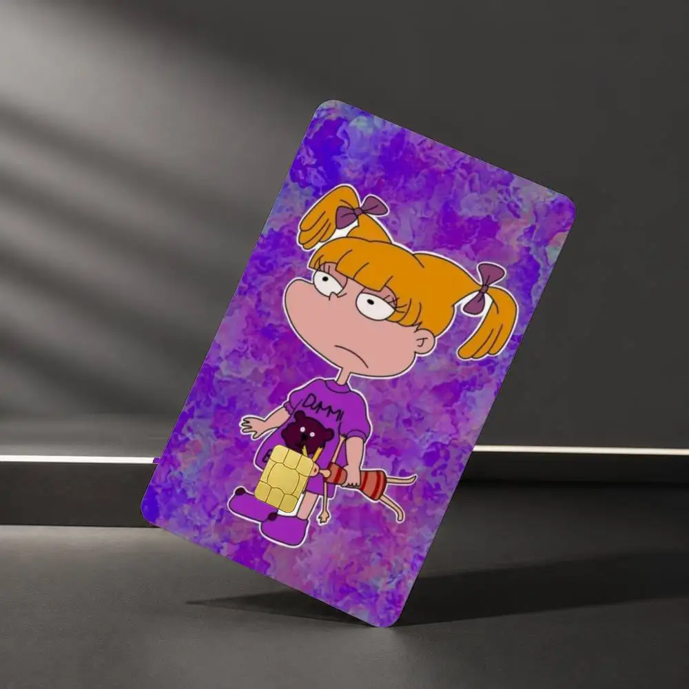 A-Angelica Pickles Rugrats Cartoon HD Waterproof Card Skins Protective Stickers for Credit Bank Game Cards