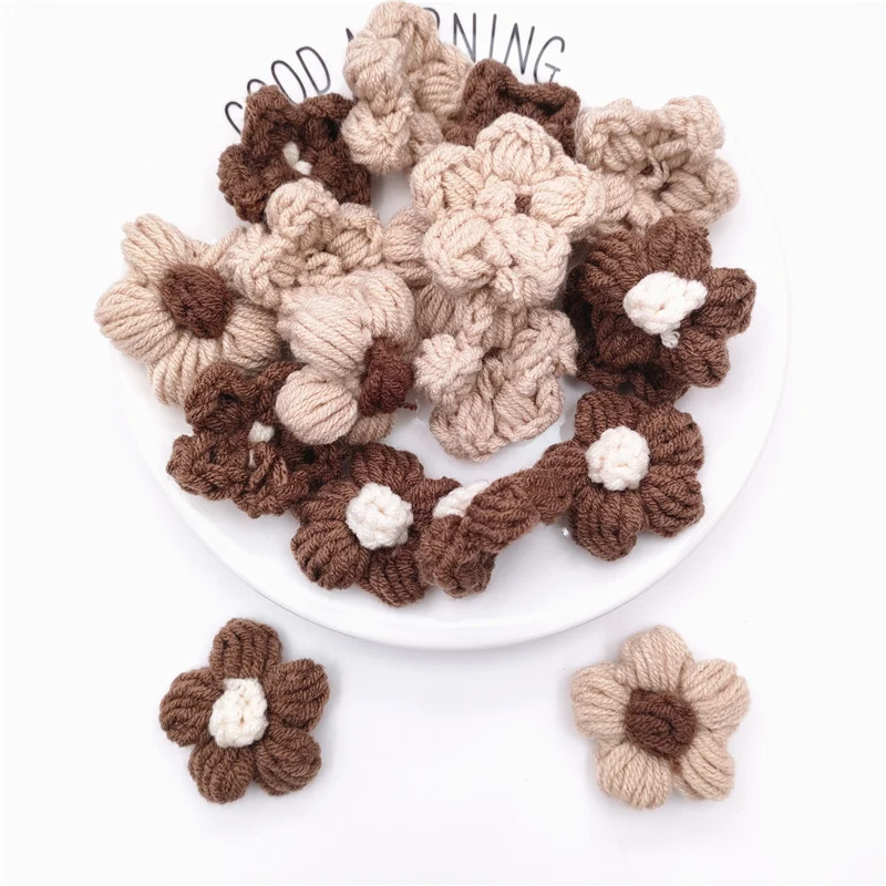 20Pcs 4CM Crochet Flower Applique For DIY Baby Hair Clip Hat Headwear Crafts Patches Decor Ornament Clothing Accessories