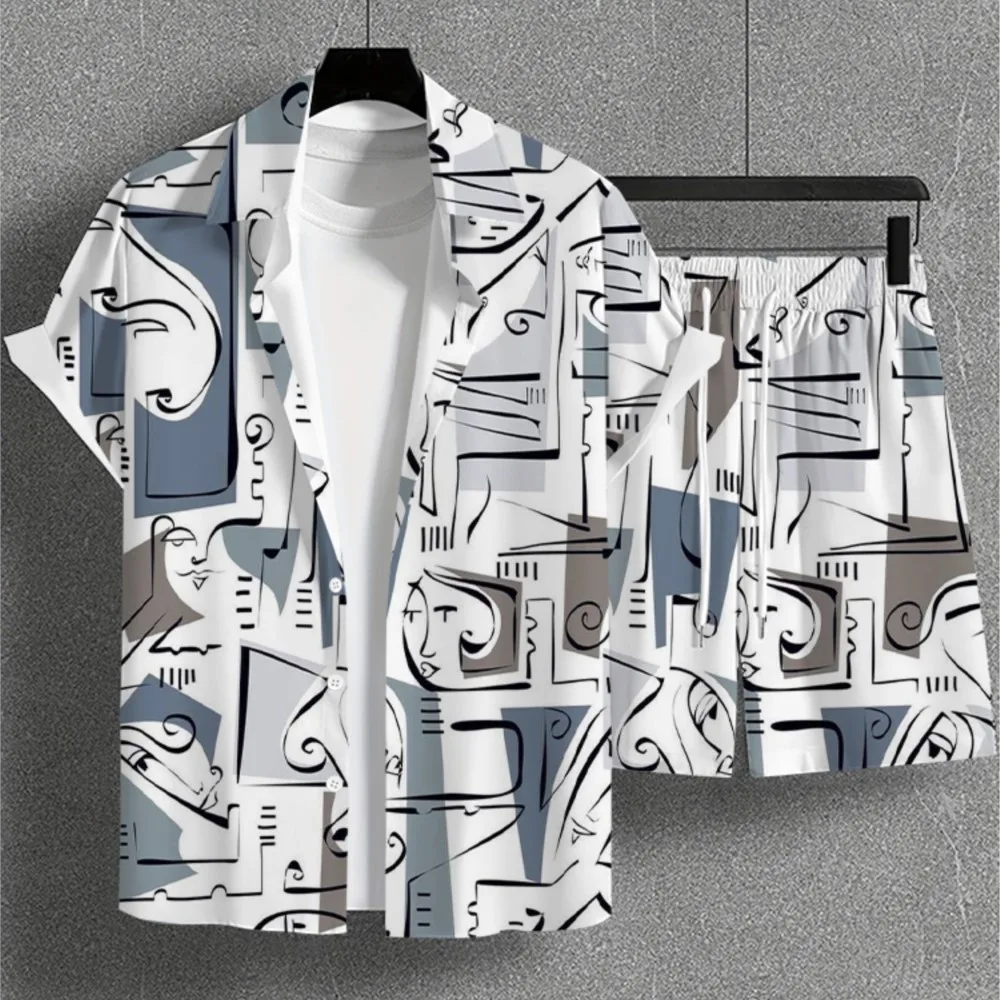 

Summer New Men European And American Casual Hawaiian Style Printed Short-sleeved Shirt + Shorts 2-piece Daily Lightweight Set