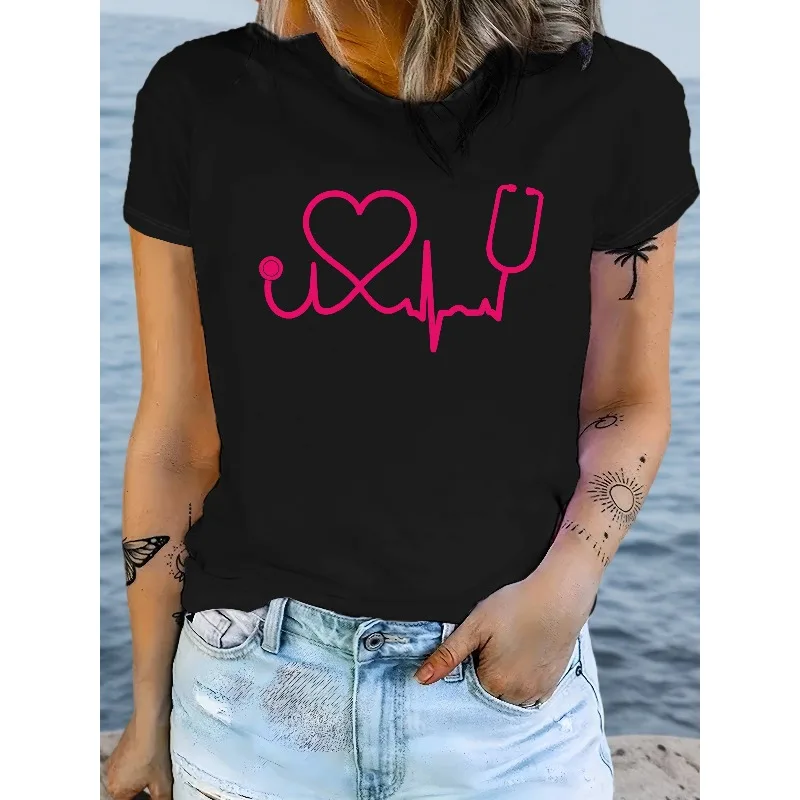 European and American Nurse Professional Elements Printed Women's T-shirt Casual Cotton Breathable Comfortable Women's T-shirt