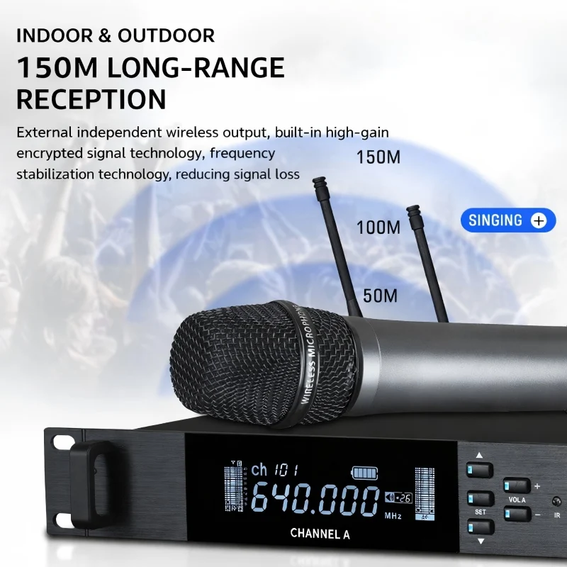 with Long Range Reception for Stage Conference Karaoke UHF True Diversity Wireless Microphone System Dual Handheld Mic