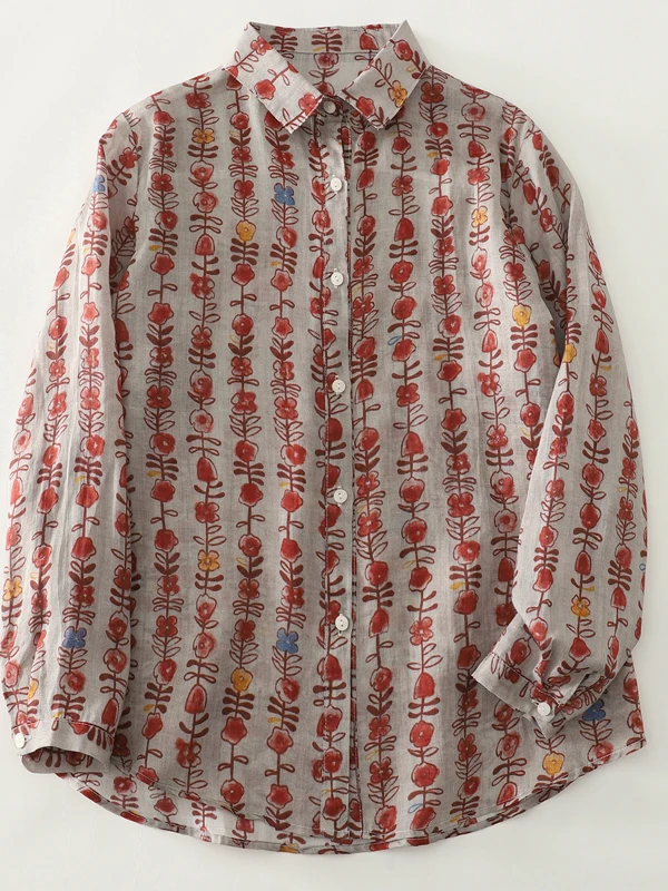 كارديجان نسائي أصيل جديد لخريف 2025، فضفاض بأكمام طويلة، مريح وقابل للتنفس، بطباعة زهور وتصميم فني عصري