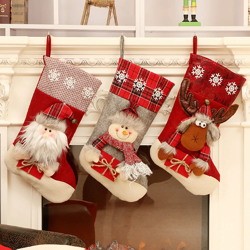 

Christmas Stocking Decoration Xmas Gift Bags Christmas Boots For Fireplace Santa Claus Reindeer Wonderful Xmas Ornaments