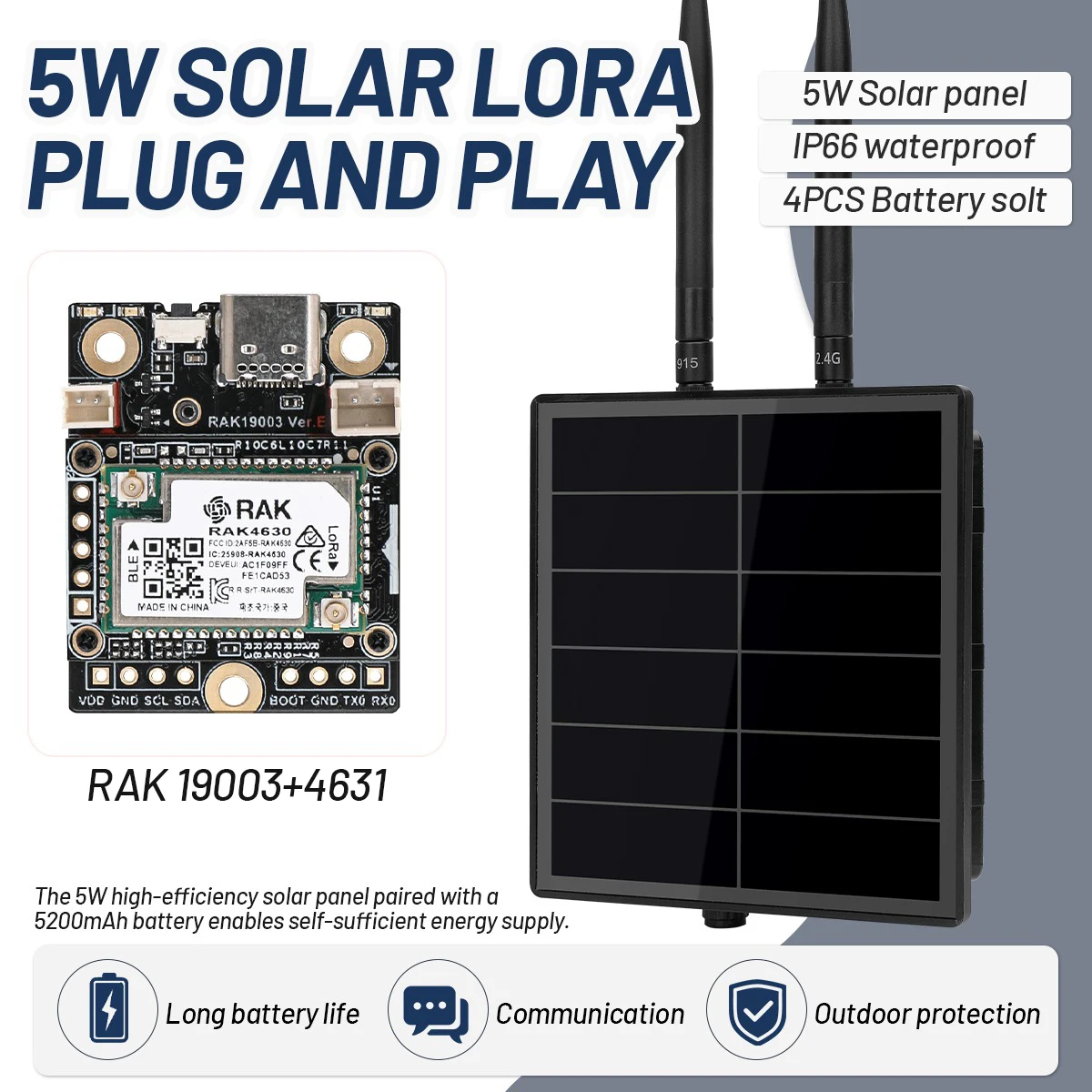 RAK WisBlock Solar LoRa Node for Meshtastic Meshcore 868MHz 915MHz Repeater RAK19003+RAK4631 RAKwireless WisBlock Kit