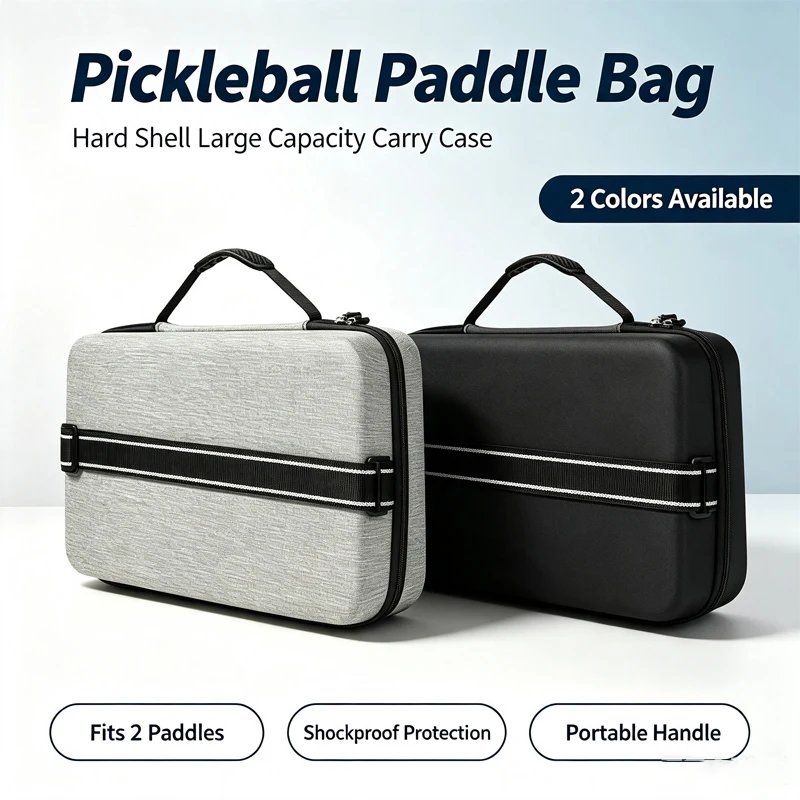 Hard Shell Pickleball Paddle Case Portable Pickleball Racket Storage Bag Holds 2 Paddles Shockproof Protective Carry Handbag