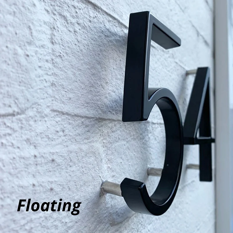 1pc Black Floating House Number, Zinc Alloy, Metal Address Plate, Outdoor Door Number #0-9 view 3