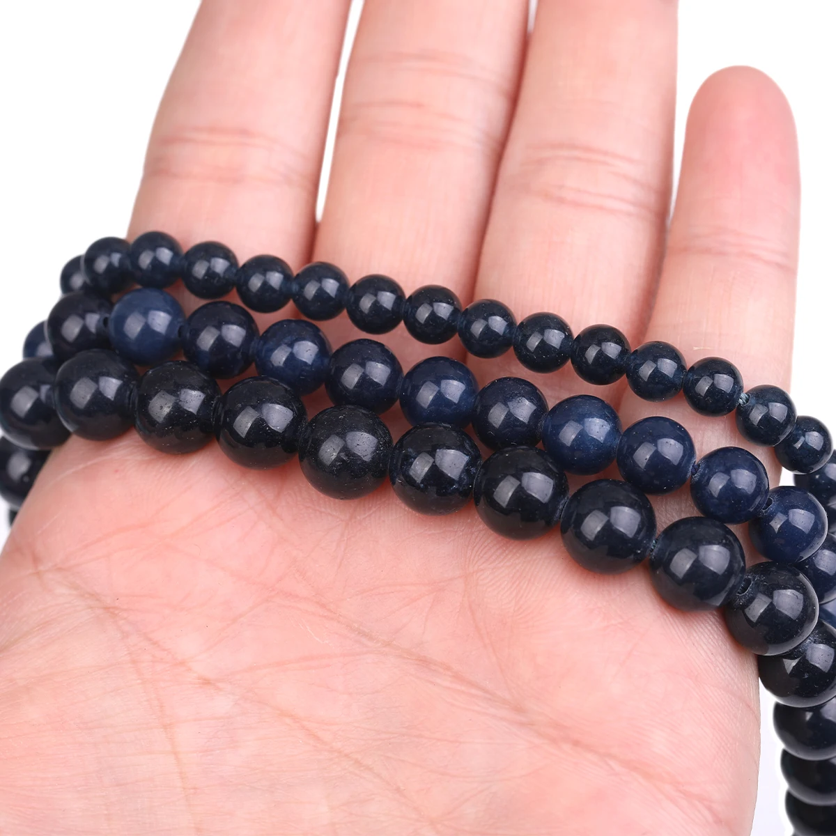 4 6 8mm Natursteinperlen in Saphirfarbe, blaue runde lose Perlen für Schmuckherstellung, DIY-Charms, Armbänder, 15'' – Detail 8