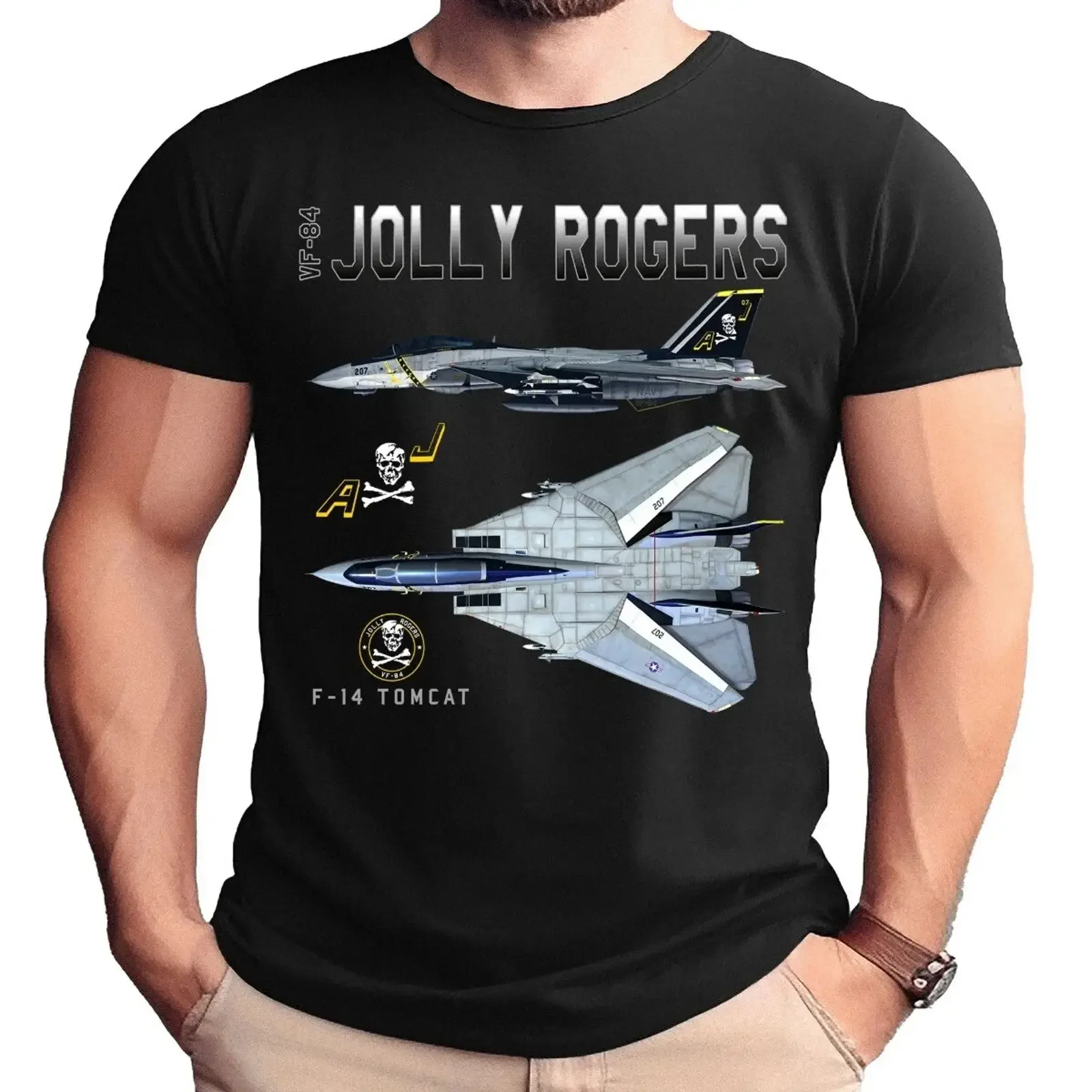 Jolly Rogers VF 84 F 14 Schematic Style Erwachsenen T Shirt vintage Washed Casual fashion Versatile Soft Slightly Comfortable