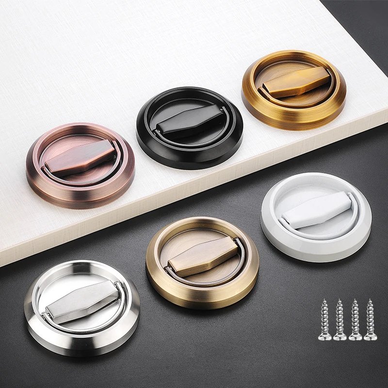 Hidden Door Handle Lock Invisible Recessed Single Side Pull Ring Stainless Steel Door Lock