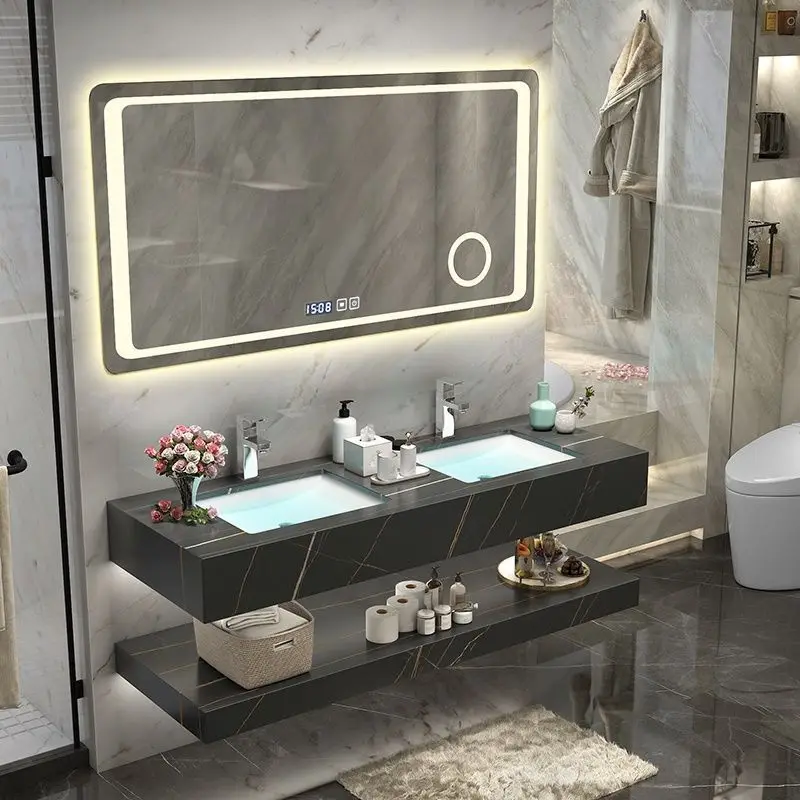 Slate integrated basin bathroom cabinet combination simple modern  intelligent light luxury