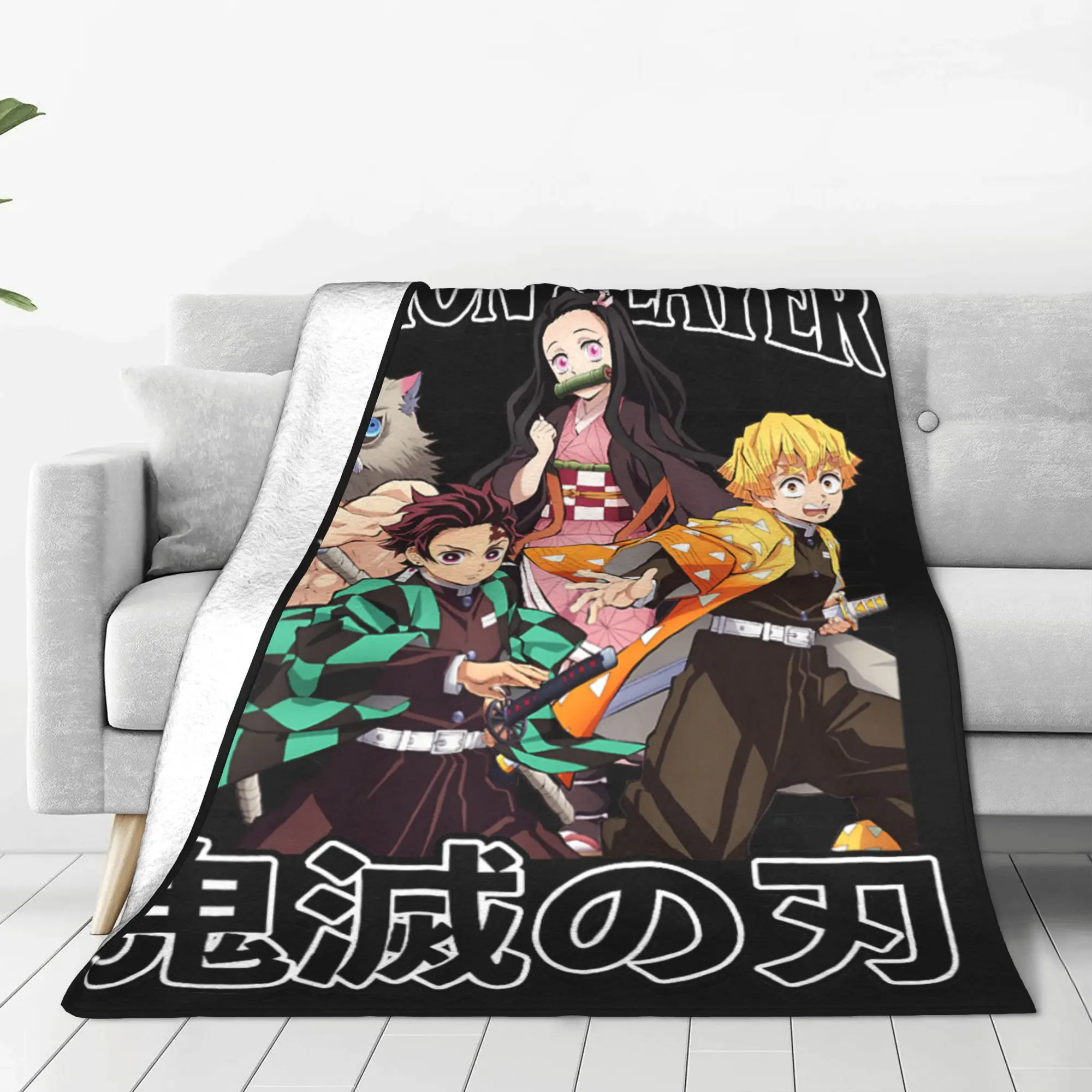 1PC Home Demon Slayers Kimetsu no Yaiba Tanjiro Zenitsu Inosuke Cast Blanket Throw Blanket  Novelty Warm Blanket All Season Gift
