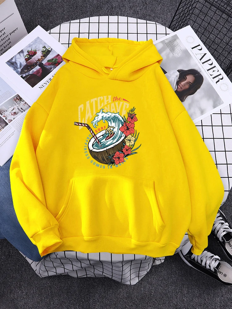 Catch The Wave Surf Happiness Comes In Waves Female Hoody Crewneck Hip Hop Clothes Casual Fleece Pullover Multicolor New Hoodie