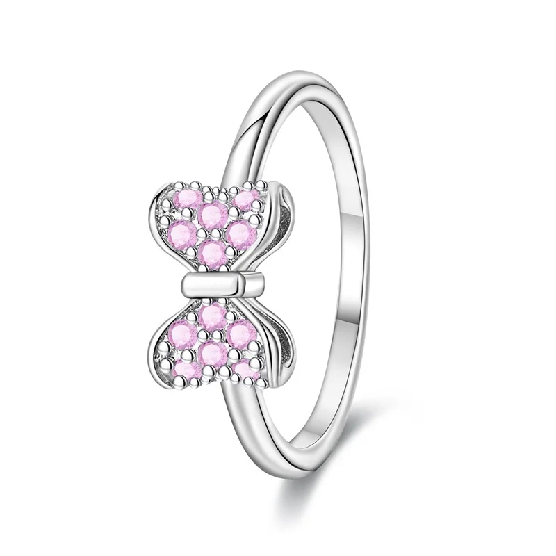 2026 New 925 Sterling Silver Pink Princess Butterfly Knot Ring For Women Fashion Exquisite Birthday Anniversary Jewelry Gifts