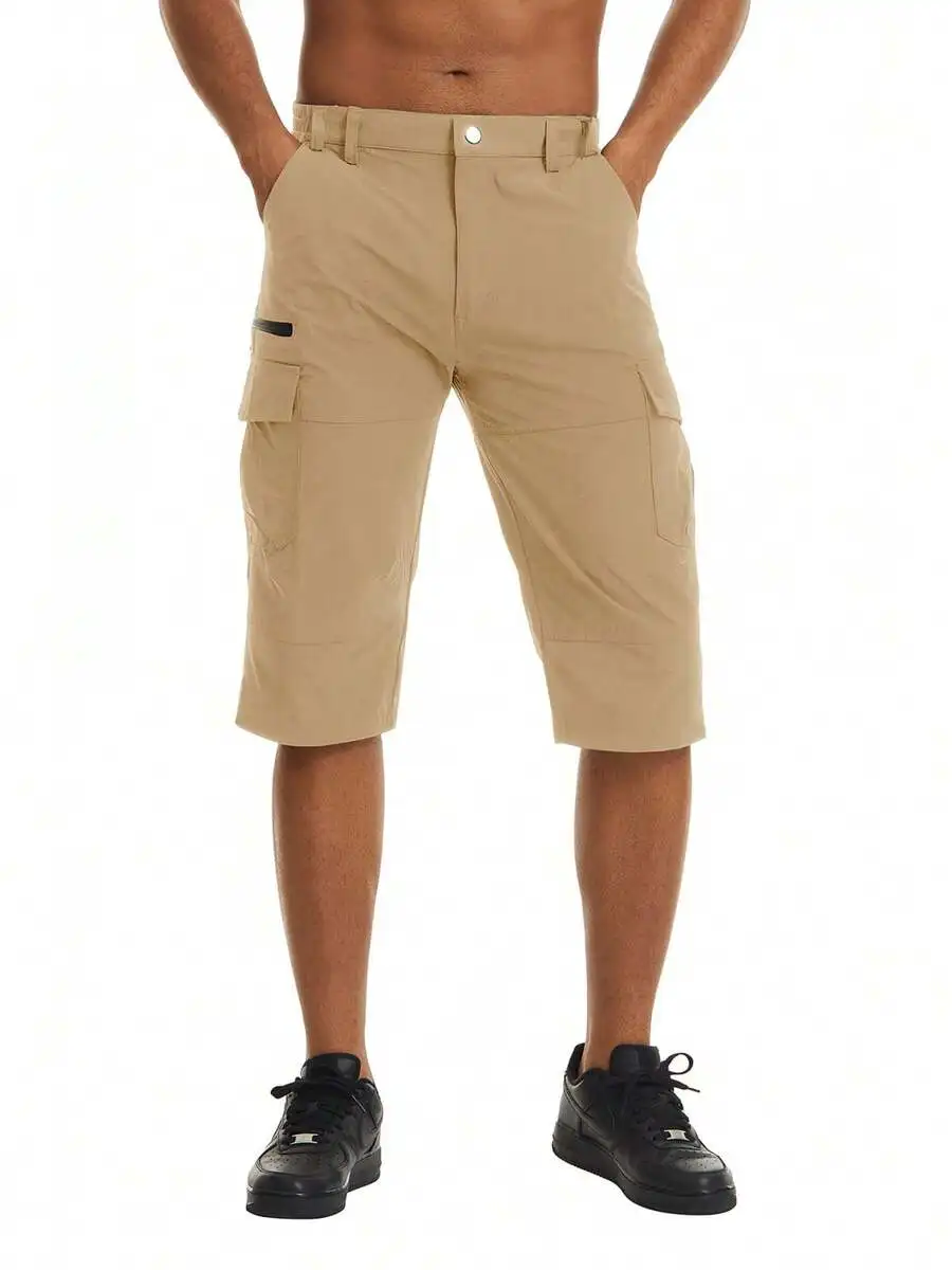Mens Workout Shorts 7 Pockets Quick Dry 3/4 Capri Pants Zipper Pockets Hiking Athletic Shorts Lightweight Breathable view 4