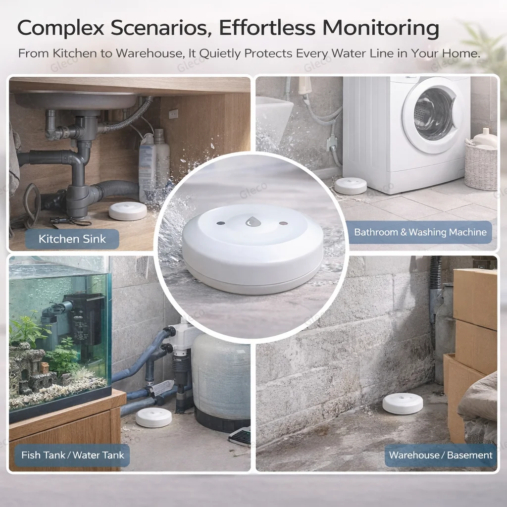 Zigbee Water Leak Sensor Flood Leakage Detector Linkage Alarm Sensor for Kitchen/Bathroom Support Tuya Smart Life Zigbee2mqtt