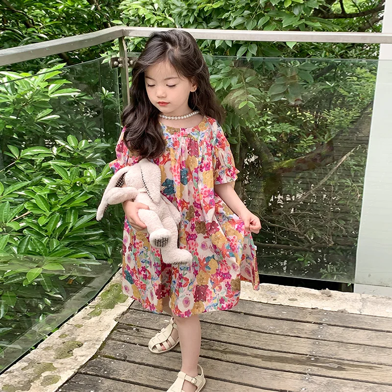 

Girls Dress A Line Loose Style 2023 Summer New Fashionable Oil Painting Floral Princess Sweet Casual Kids Dresses for Girls