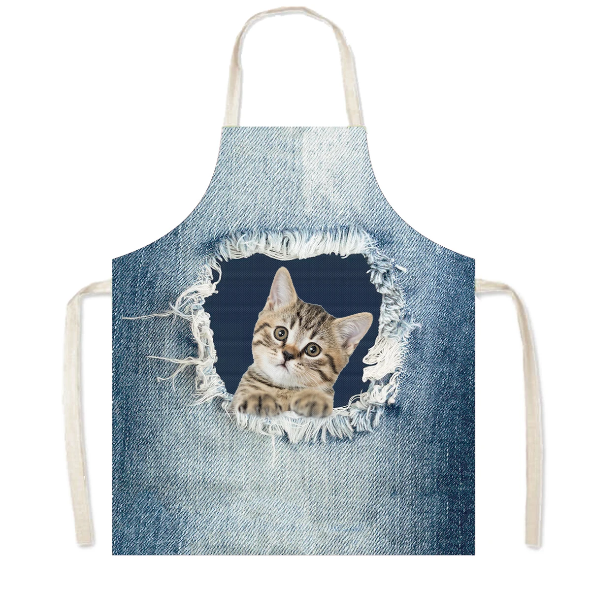 Funny Cowboy Cat Dog Head Cooking Aprons Kitten Puppy Women Pinafore Household Cleaning Clothing Chef Waiter Kitchen Aprons