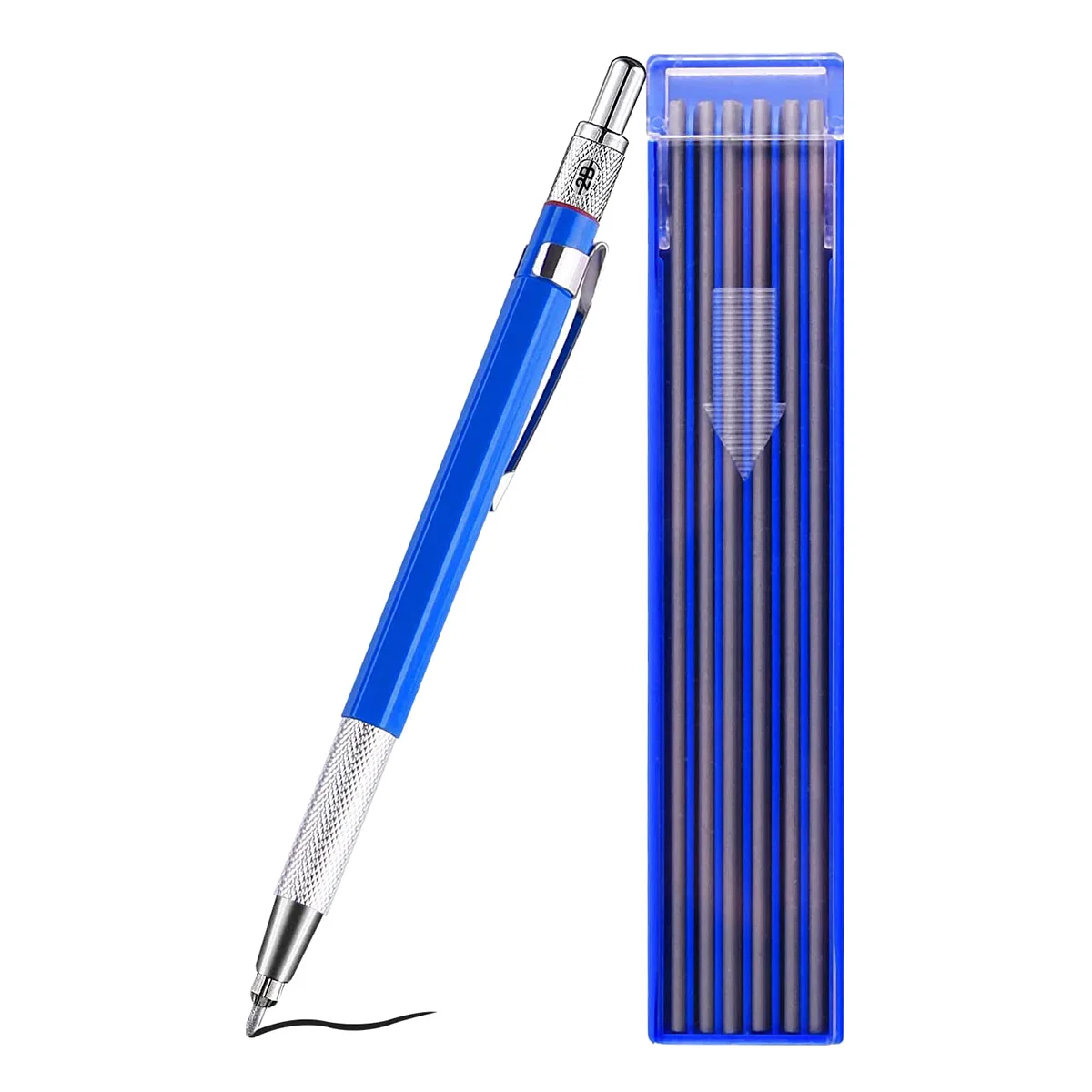 

Welders Pencil with 12 Pcs Round Silver Refills, Metal Marker Pen Metal Carbide Scriber Mechanical Pencils