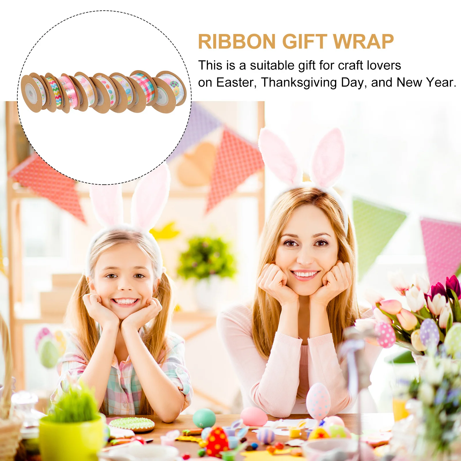 

8 Rolls Rabbit Print Ribbon Easter Craft Ribbons DIY Gift Wrapping Decorative Supplies Easter Party Decor Gift Wrapping Ribbons