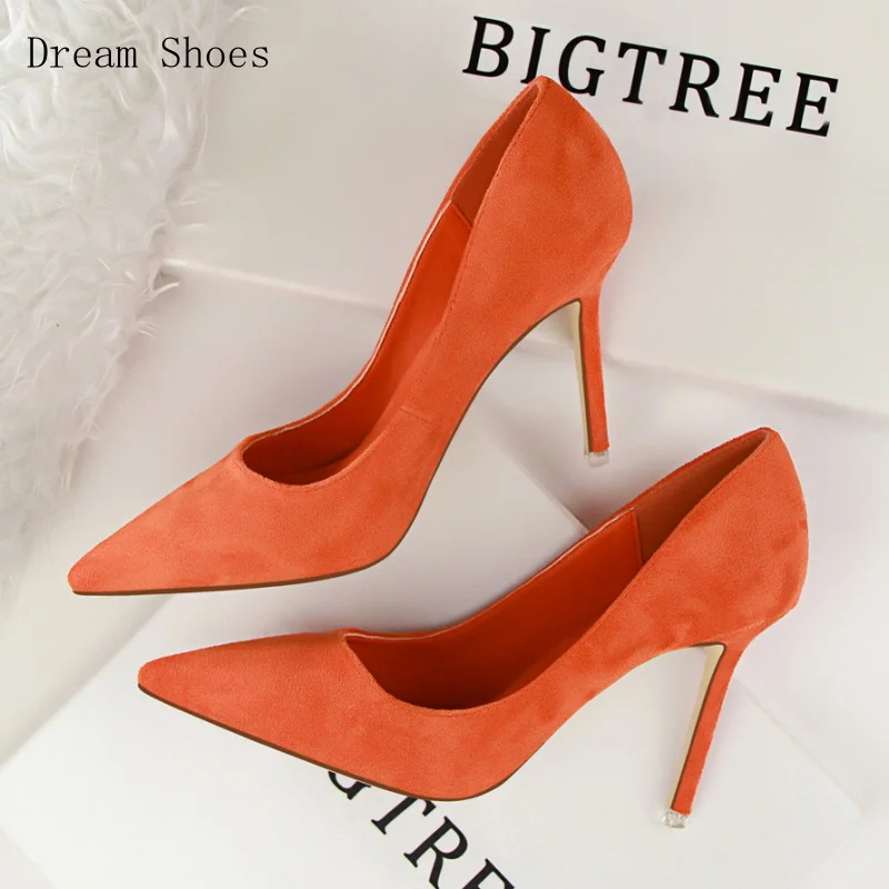 

Корейская мода OL, женские туфли на высоком каблуке с острым носком и платьем, элегантная замшевая пикантная женская обувь для банкетов