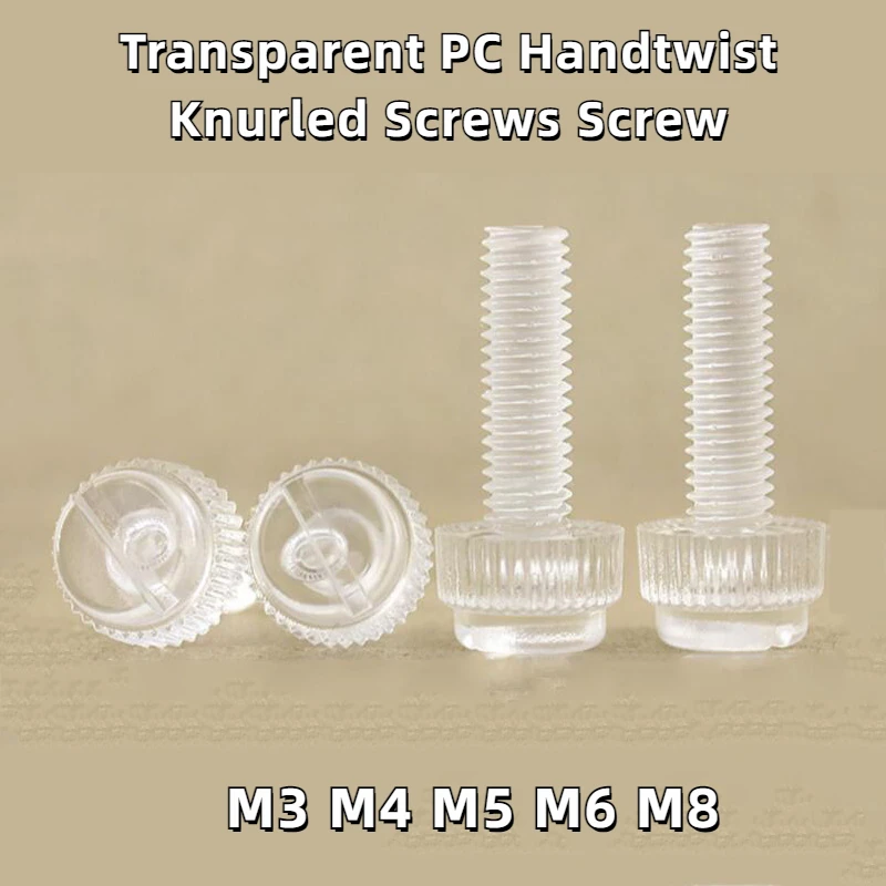 10pcs M3M4M5M6M8 Acrylic Clear Transparent Plastic Knurl Slotted Head Adjust Toolless Thumbscrew Hand Tighten Thumb Bolt Screw