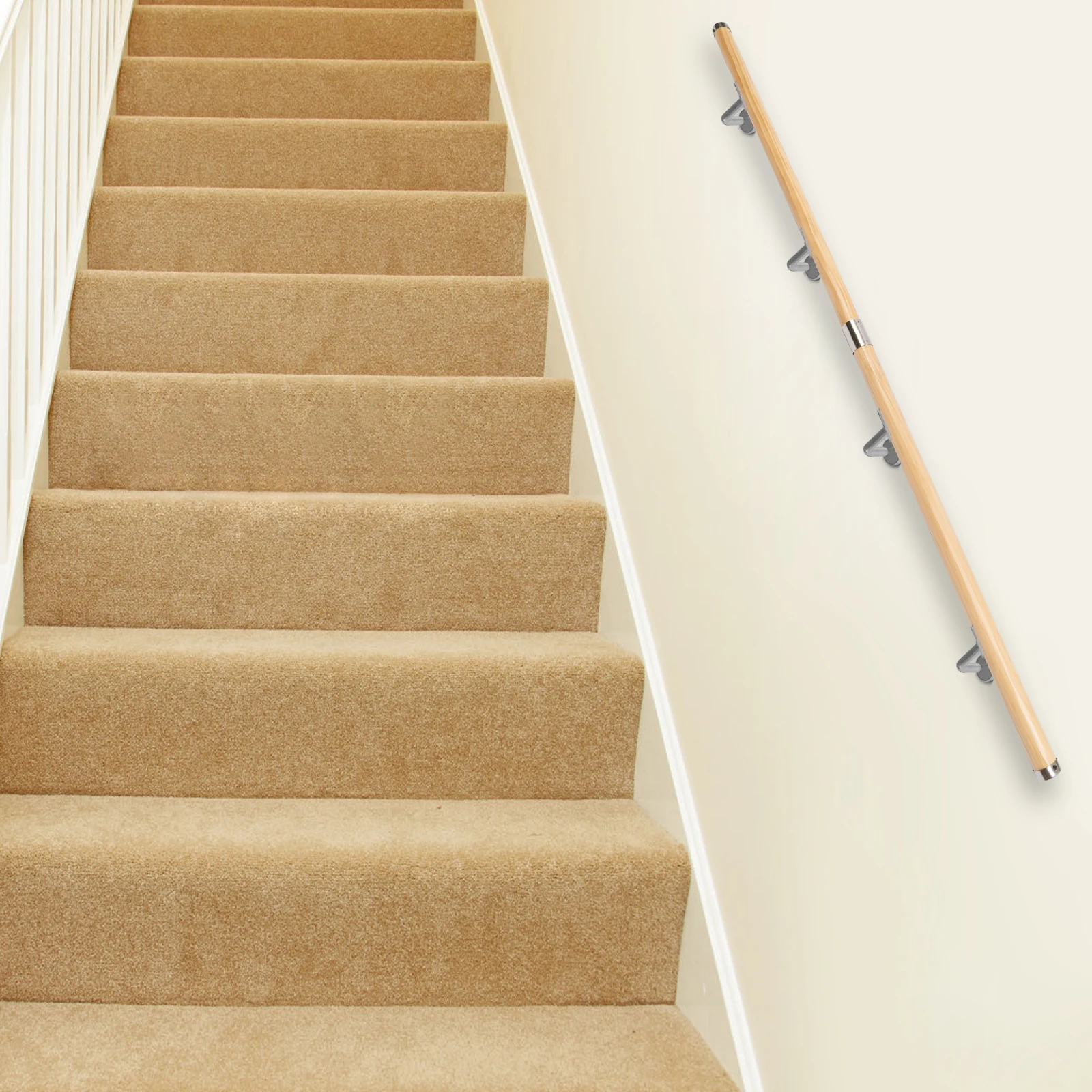 2 متر خشب متين درابزين درج داخلي 6.6FT خشبي حديث أصفر اللون PVC درابزين الدرج مع 4 قطعة بين قوسين السكك الحديدية