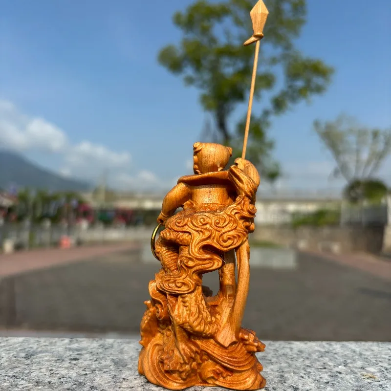 Hand-Carved Yabai Wood Nezha Statue - 4.3