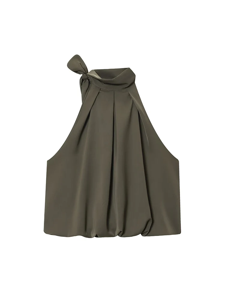 TFMLN جديد إمرأة القوس الدانتيل الرسن تانك القمم بلون أكمام Ruched القمم أنيقة سيدة الموضة عادية مفتوحة الكتفين القمم