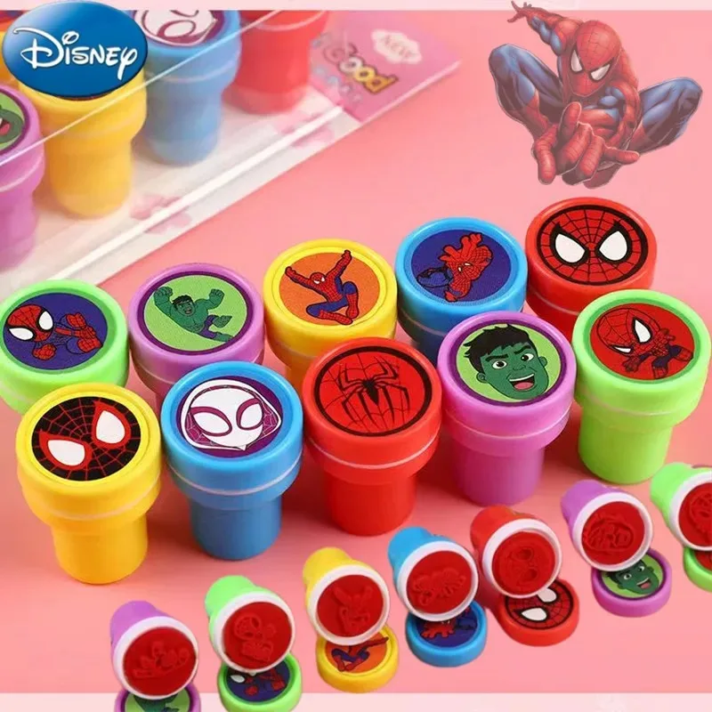 10PCS Disney Spider-Man Superhero Stamps Kids Birthday Party Favors Spider-Man Cartoon Stamps Stamp Boys Christmas Gifts