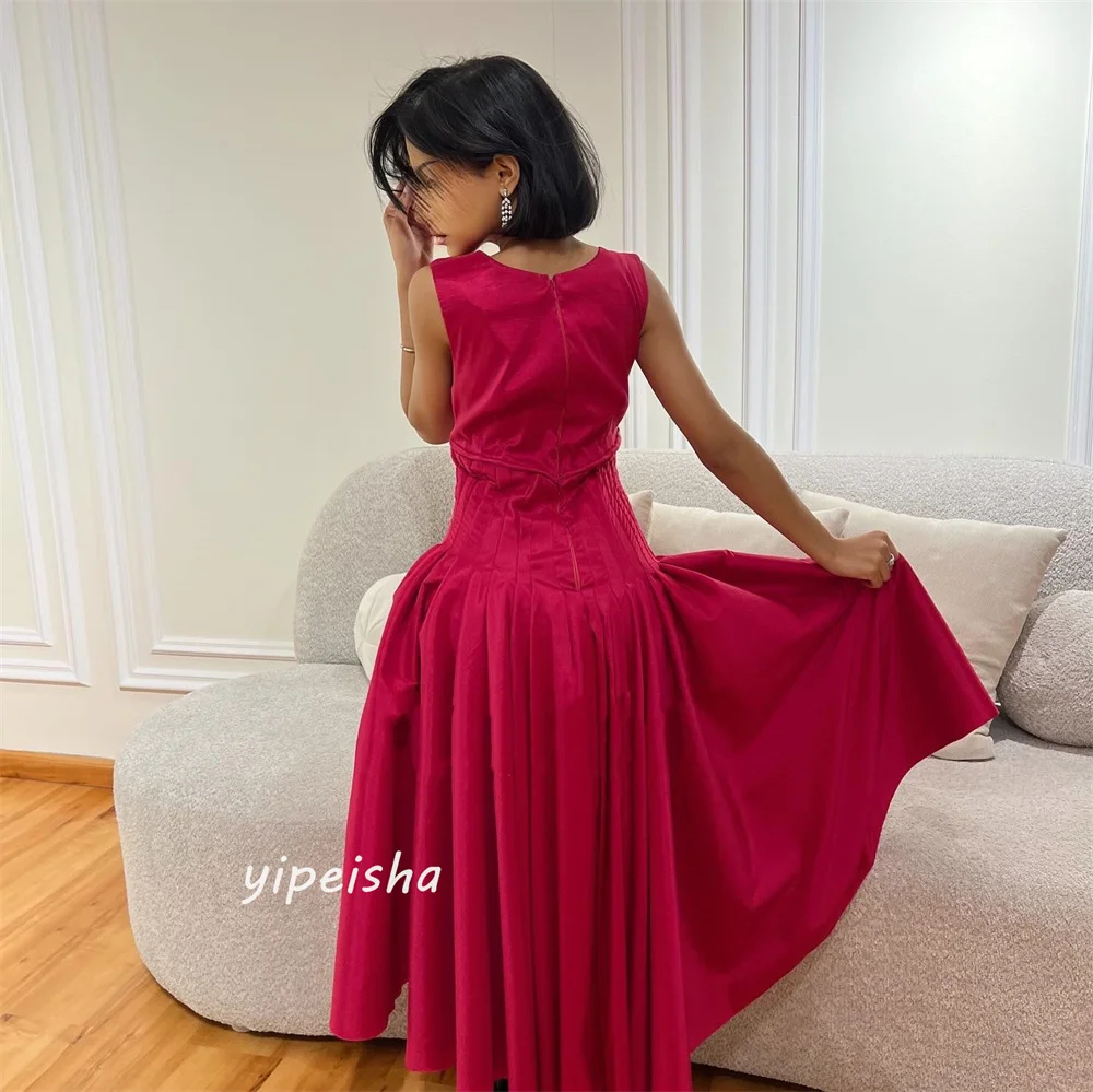 Jiayigong  Satin Draped Ruched Birthday A-line O-Neck Bespoke Occasion Gown Long Sleeve Dresses Saudi Arabia