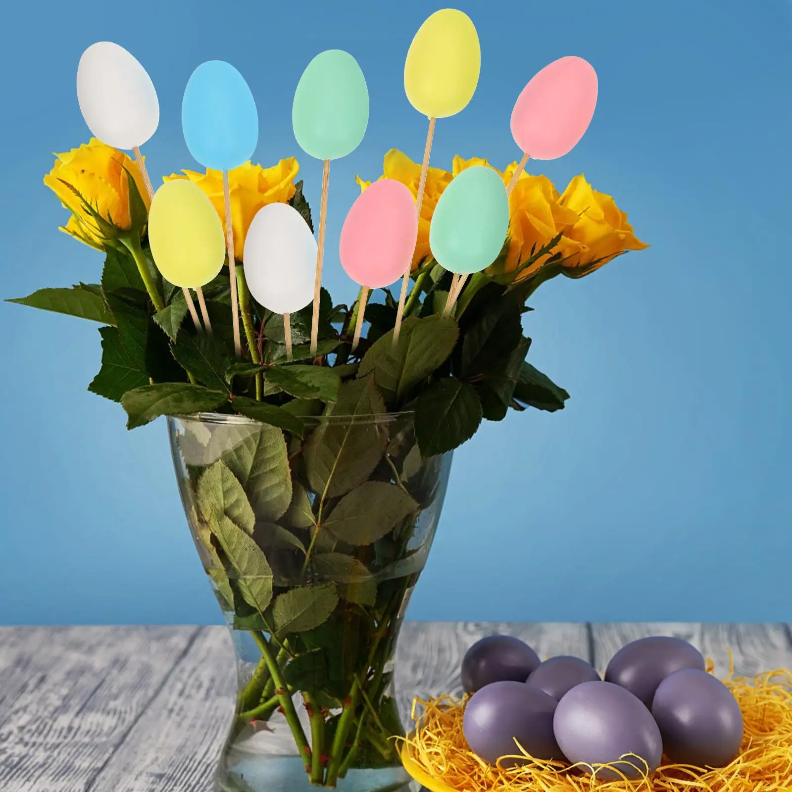 9 Uds huevos de Pascua niños colorear arreglo de flores falsas manualidades decoraciones de bambú niño