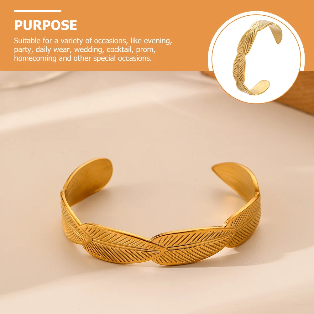 

Stainless Bangle Open Adjustable Women Bracelet Chic Exquisite Party Wedding Gift Leaf Bracelet Adjustable Bracelets