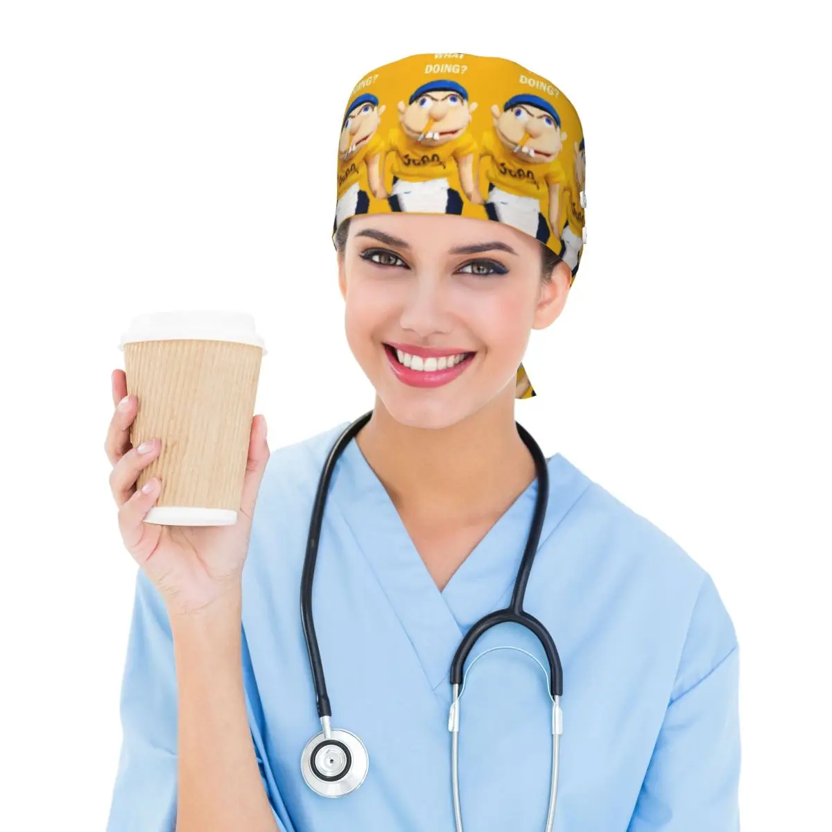 Jeffy Puppet Scrub Hat Doctor Working Surgical Cap Unisex Adjustable Nursing Caps for Dentist